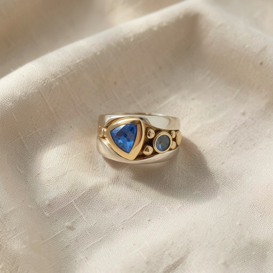 Anello boho con zirconi blu