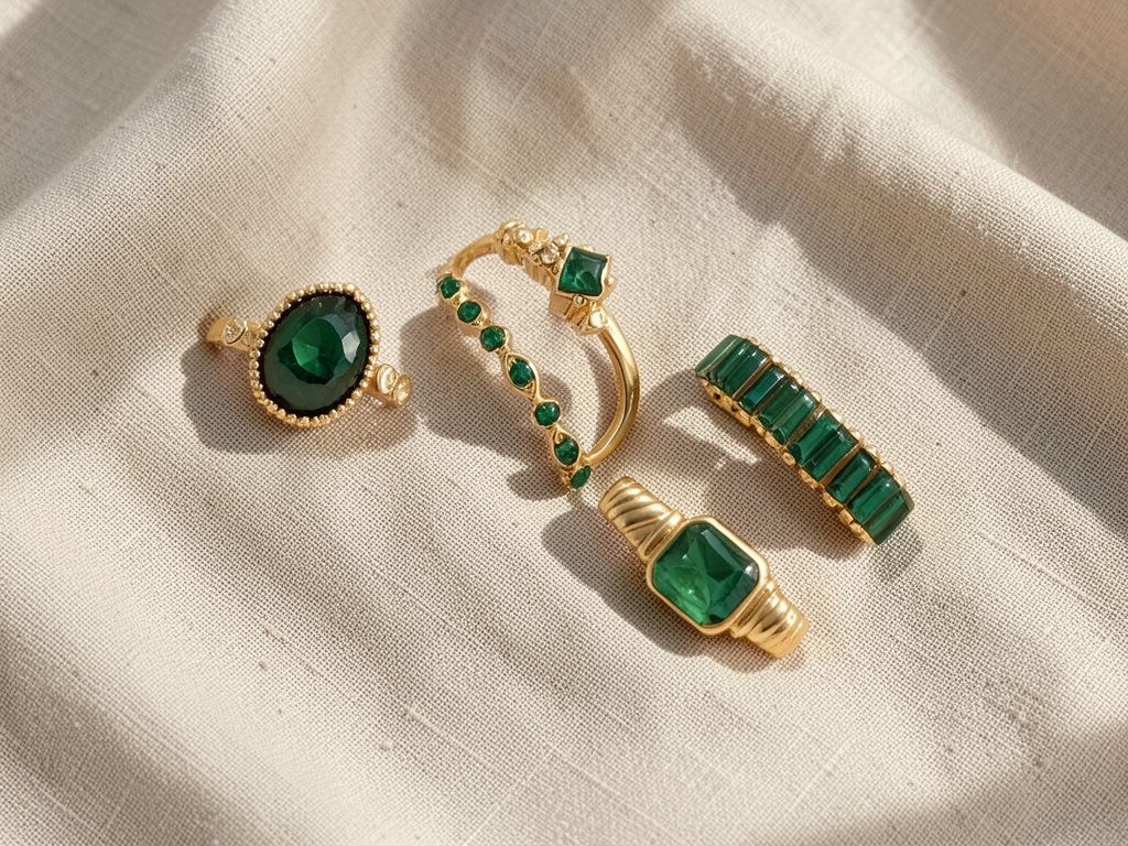 Set di anelli Zarina con pietra verde smeraldo