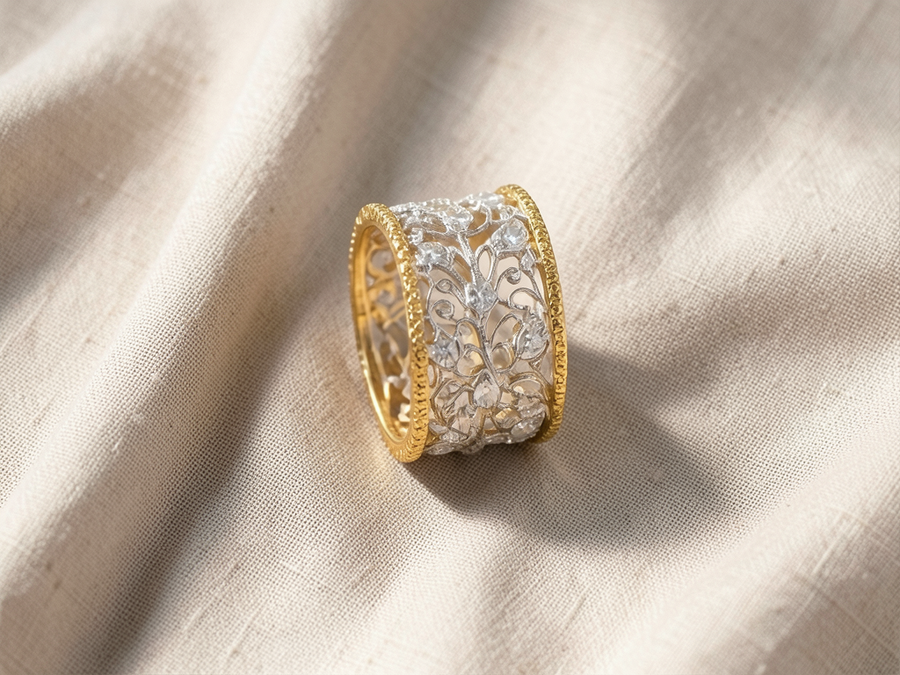 Anello edera con zirconi