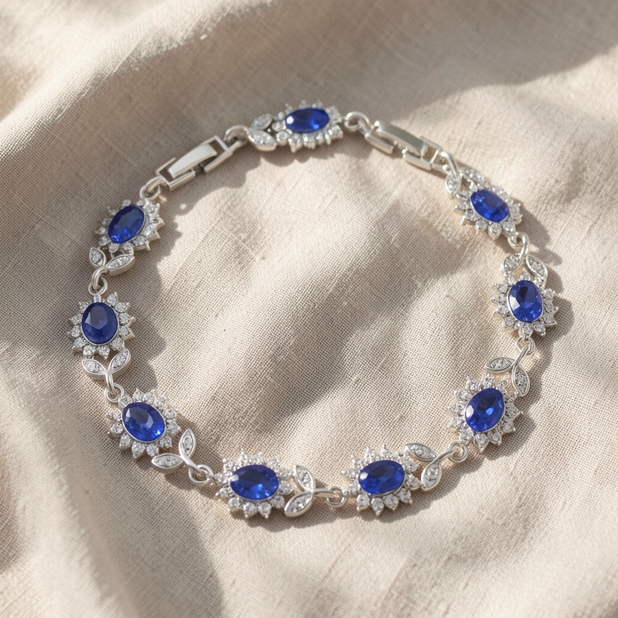 Bracciale Iris argentato con pietra blu zaffiro