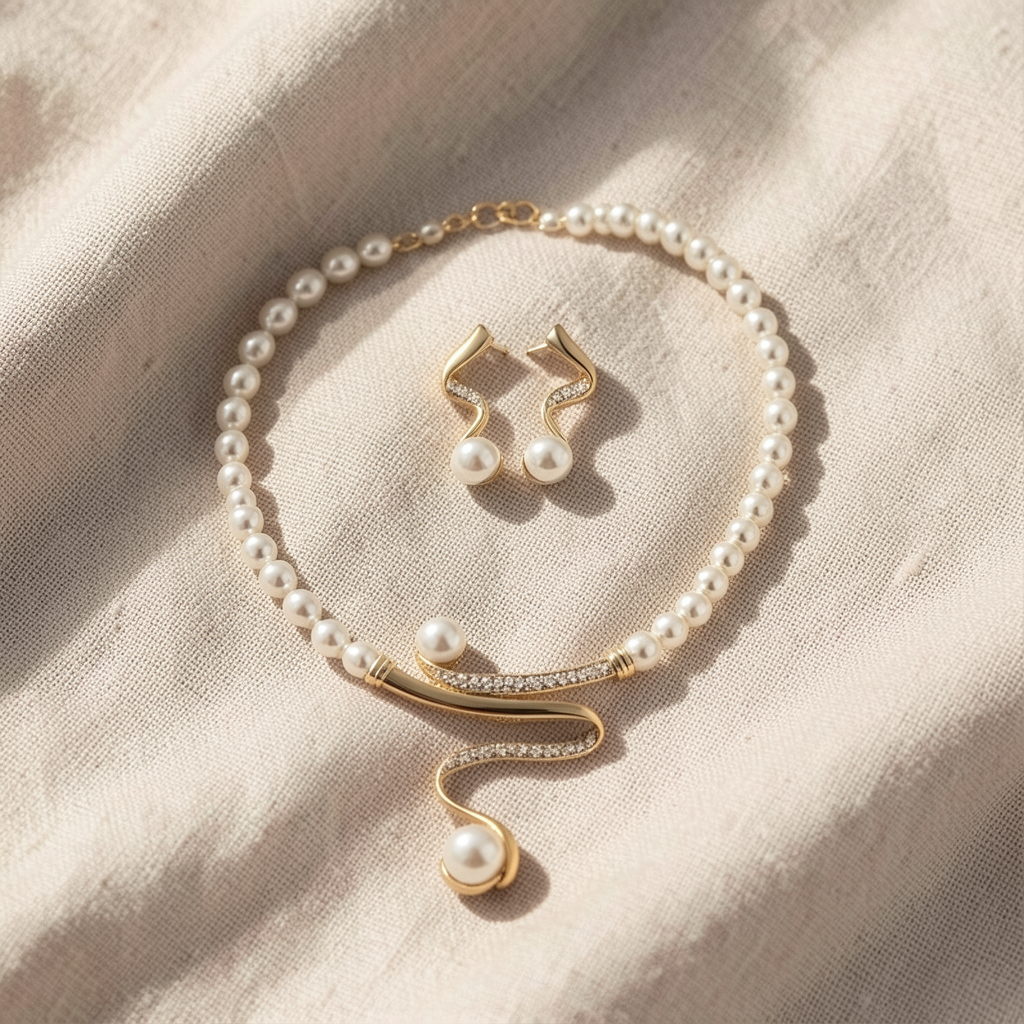 Set di collana e orecchini con perle naturali