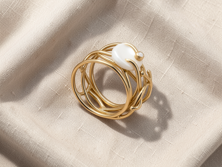 Anello Portovenere dorato con perla