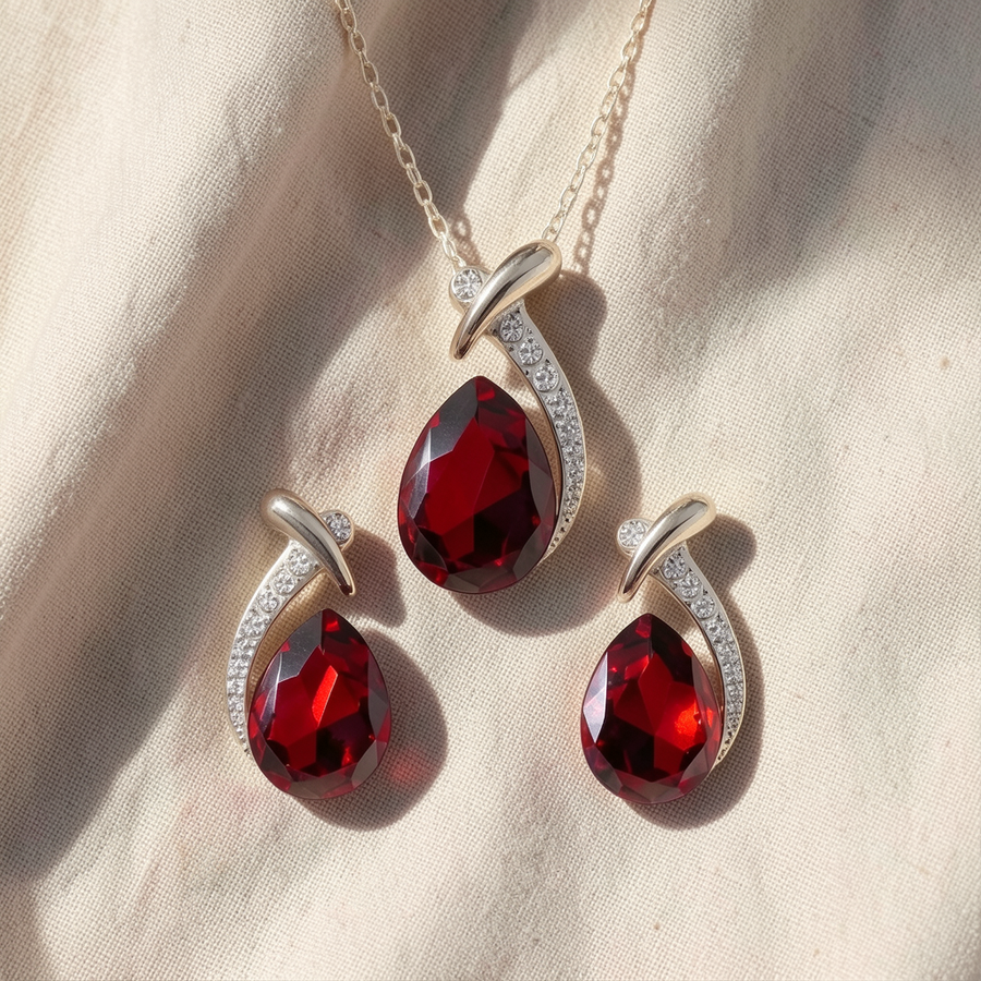 Set collana e orecchini Sirena con cristalli rossi