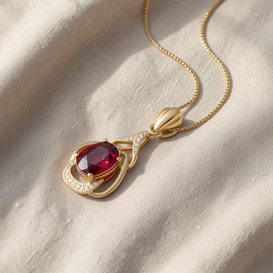 Collana dorata con cristallo rosso
