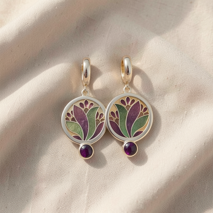 Orecchini boho con cristallo viola