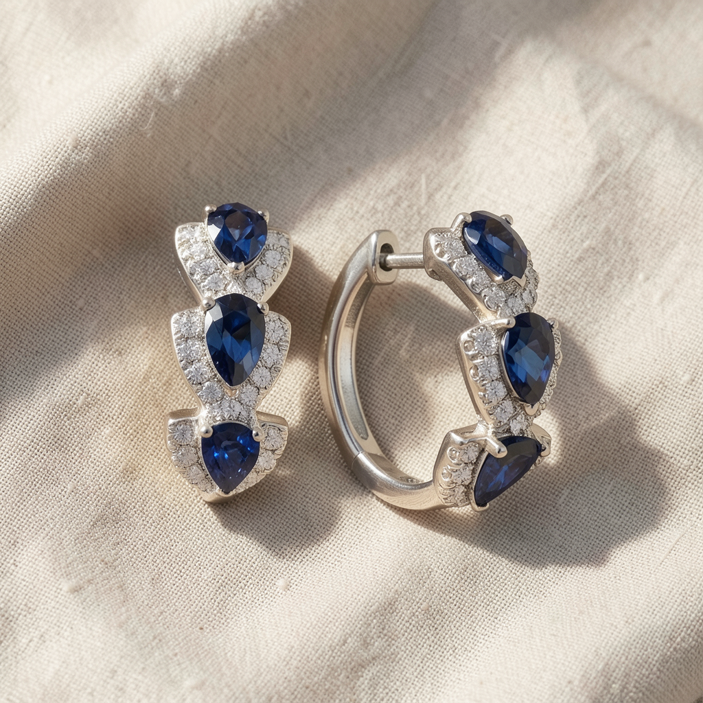 Orecchini Stemma reale oro bianco con pietre blu