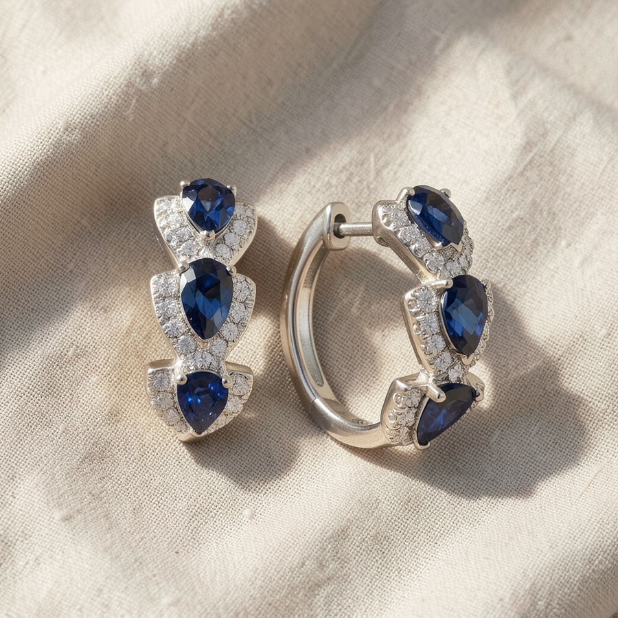 Orecchini Stemma reale oro bianco con pietre blu