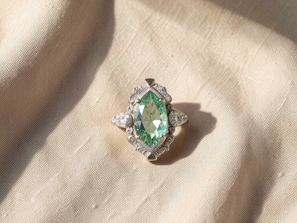 Anello con pietra verde smeraldo e zircone
