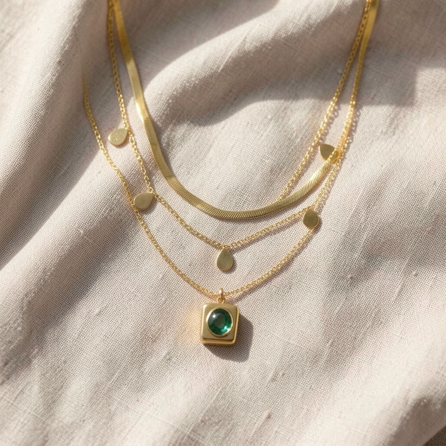Set collana con pietra verde smeraldo