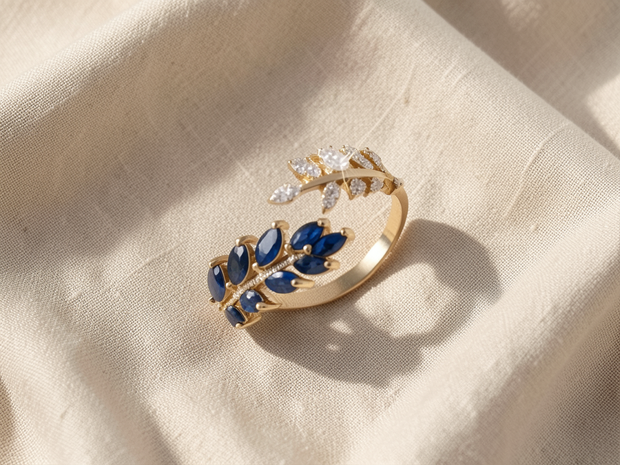 Anello Venezia dorato con pietra blu zaffiro