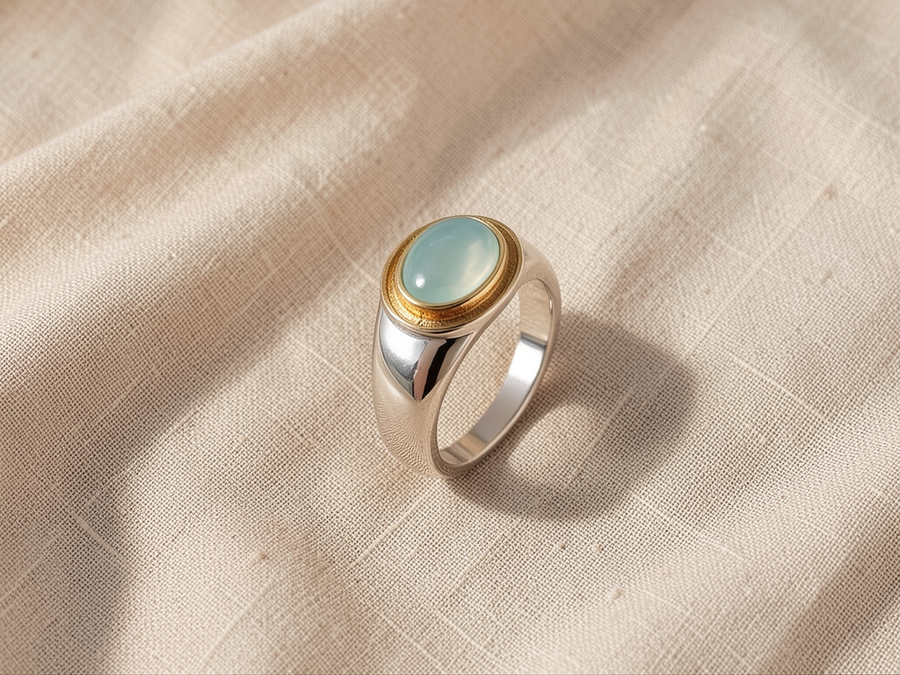 Anello con pietra di luna verde