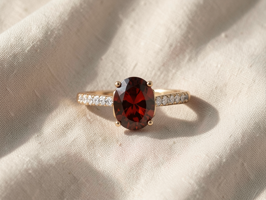 Anello rosso rubino a taglio cuscino