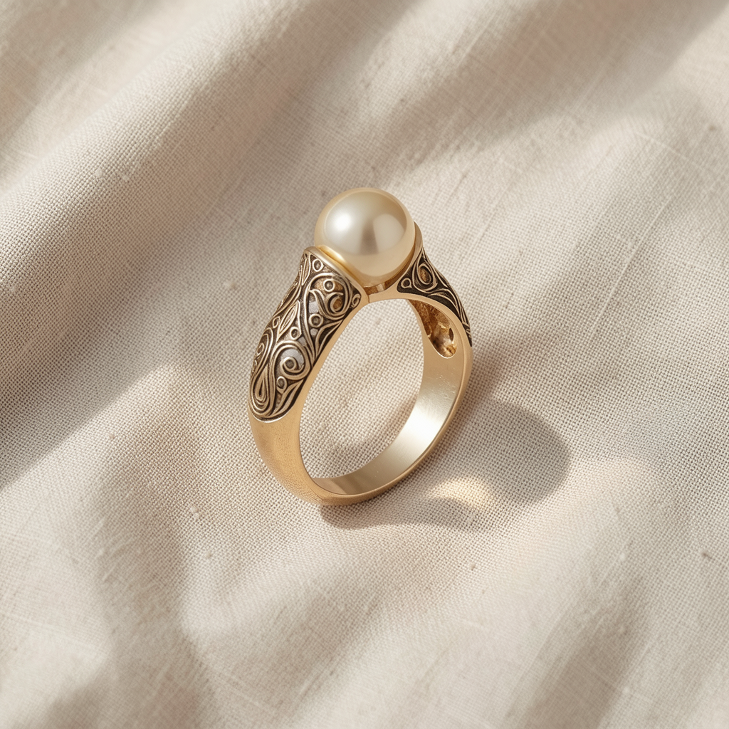 Anello dorato con perla