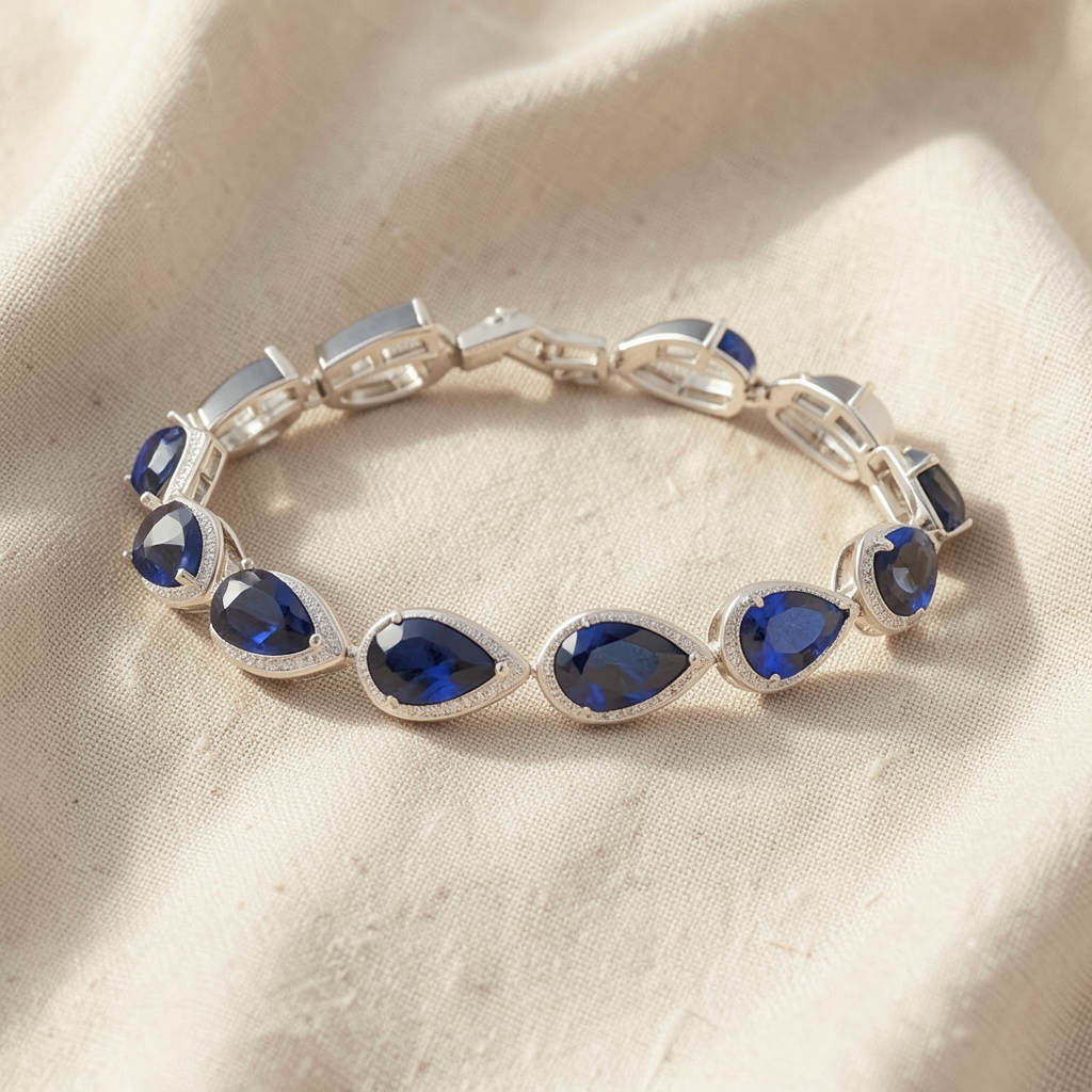 Bracciale tennis con pietre blu zaffiro