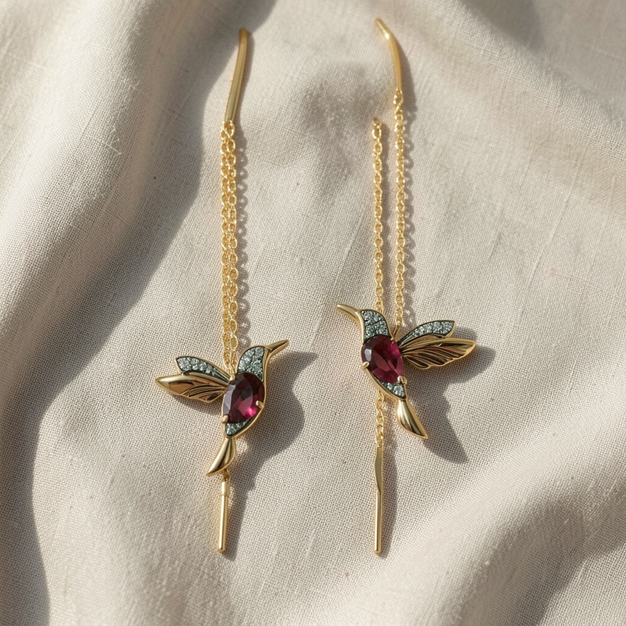 Orecchini colibrì con smalto e zirconi